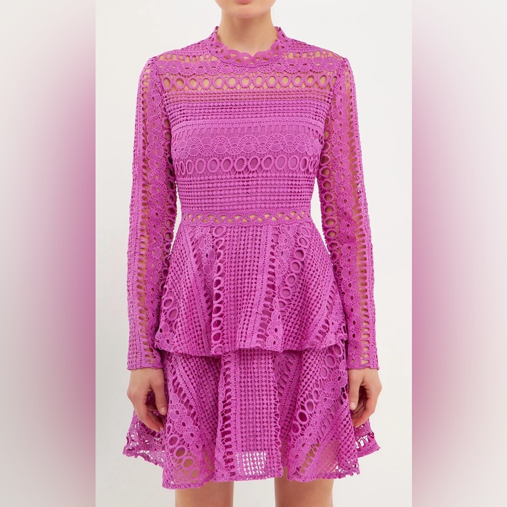 Purple Crochet Lace Mini Dress